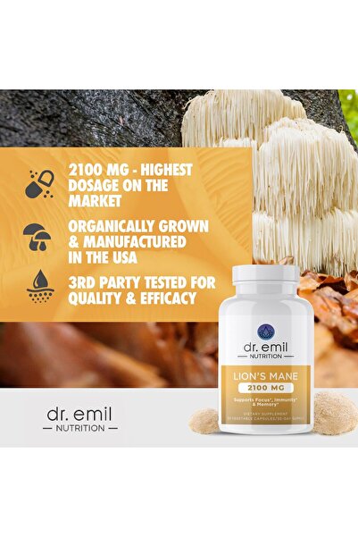 DR. EMIL NUTRITION 2100mg Organic Lions Mane Capsules - Focus & Mental Clarity - Nootropic Mushroom