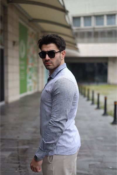 Modayakamoz Cămașă pentru bărbați cu mânecă lungă din bumbac și in