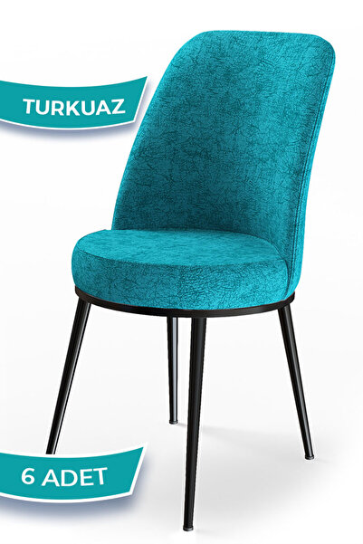 Canisa Dexa Serisi, Üst Kalite Mutfak Sandalyesi, 6 Adet Turkuaz Sandalye, Metal Siyah Iskeletli