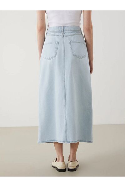 LC Waikiki Fusta de jeans pentru femei LCW Modest Indigo cu centură în talie