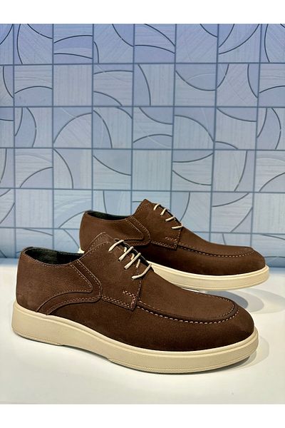 Anıl Ayakkabı ST 420 Ανδρικά καφέ Nubuck Γνήσιο δέρμα καθημερινά καθημερινά παπούτσια Loafer με κορδόνια