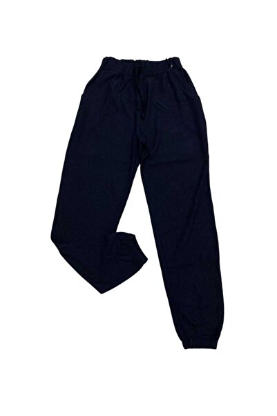 fearlessmoda Black Women's Trousers with Wrinkled Fabric Waist and Elastic Legs