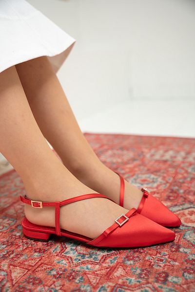 LAMİNTA Balerini de damă Flipy Red Satin Stone Bow