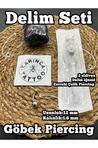 Karınca Piercing Göbek Piercingi Delim Seti Iğne Ekipman Piercing Set Piercing Malzemesi (KARINCA TATTOO)
