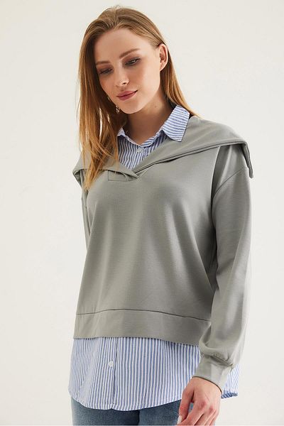 CALİENTE Modal Fabric Shirt Garnished Tunic Gray