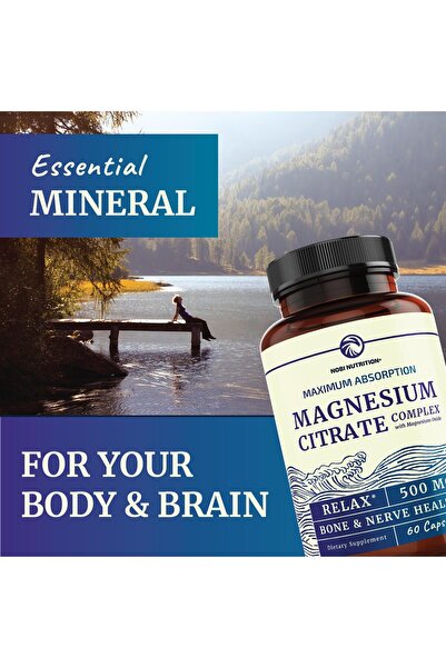 Nobi Nutrition Magnesium Citrate Complex 500mg for Calm, Relaxation & Digestion | High Absorption, Non-GMO | 60 Ct