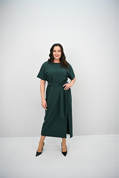 Koza Butik Women's Plus Size Short Sleeve Belted Dress 5297-25
