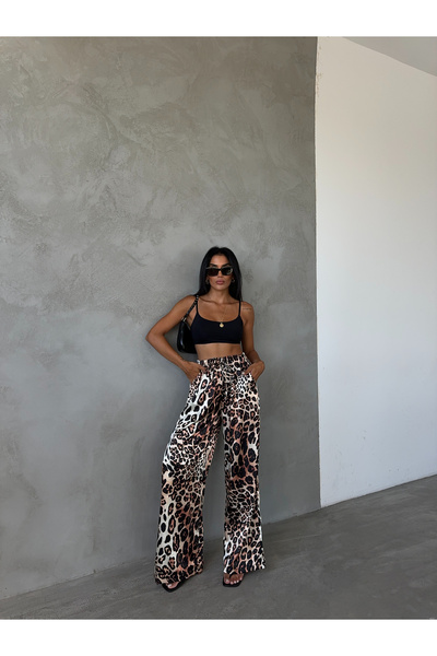 FioriModa بنطلون ساتان بخصر مطاطي