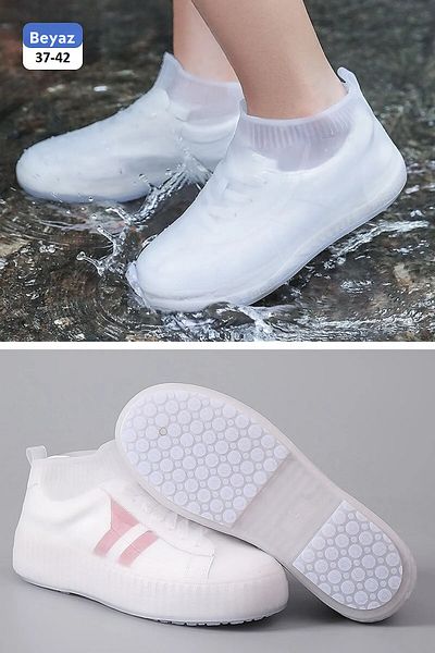 TechnoSmart White - Ultra Flexible Silicone Rain Protective Shoe Cover Sole Reinforcement Waterproof XL 43-46