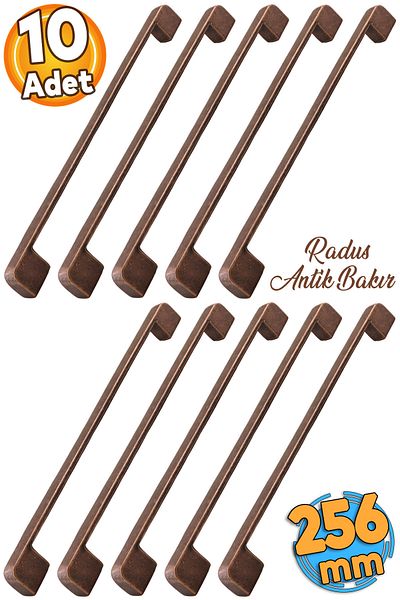 Badem10 Radus Antique Cupru antic 256 mm Mobilier metalic Sertar de bucătărie Mâner dulap Mâner 10 buc.