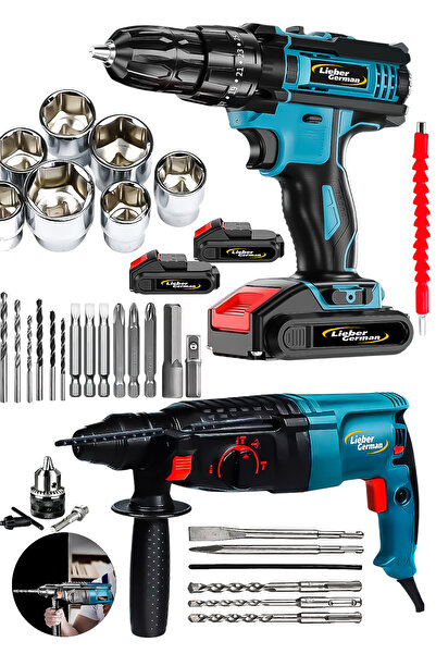 Lieber German Süper 2Li 1500 Watt 2.28 Kırıcı Delici Matkap & 2x Akülü Şarjlı...