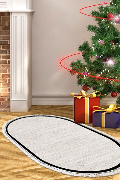 Alanur Home Kaymaz Taban Djt Banyo Mutfak Salon Halı  Trend Saçaklı Oval Dokuma Desen E5001