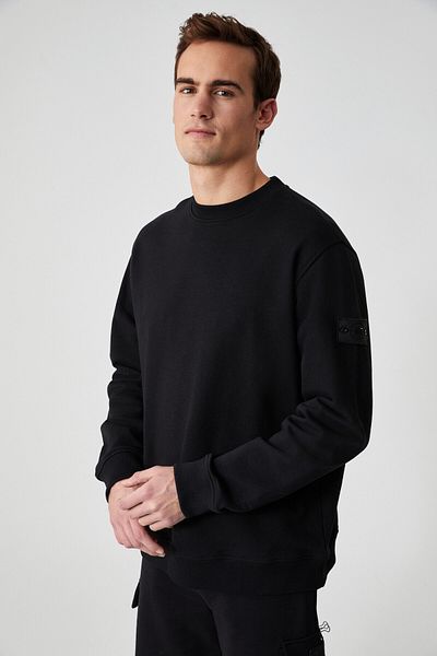 GRIMELANGE Ollie Men's Crew Neck Regular Long Sleeve Embroidery Detail Black Sweatshirt