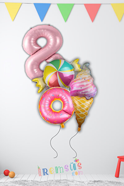 mypartyready 8 Yaş Doğum Günü Partisi Dondurma Şeker Tema Balon Süsleme Seti ...