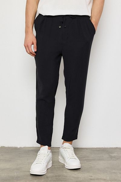 MADZEYMODA Premium ανδρικό παντελόνι Boyfriend με ελαστική μέση μαύρο υφαντό LS-23096