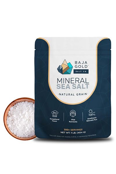 Baja Gold Mineral Sea Salt - Pure Organic Grain Salt for Cooking & Baking | Low Sodium, 1 lb. Resealable Bag