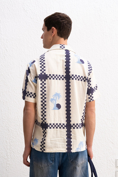 GIESTO Короткий рукав, візерунковий, темно-синя сорочка