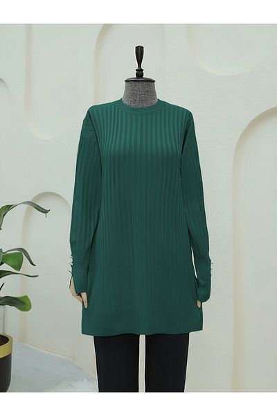 Modamorfo Πλεκτό με ραβδώσεις Crew Neck Tunik - Emerald