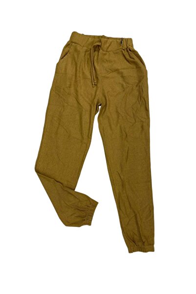 fearlessmoda Khaki Women's Trousers with Wrinkled Fabric Waist and Elastic Legs
