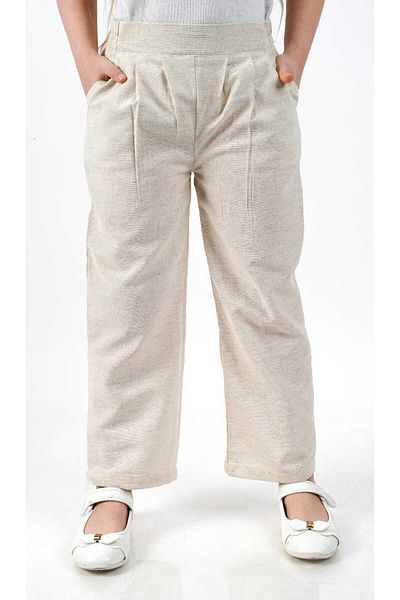 Katre Pleated Cotton Linen - Children's Summer Pants - Natural Color