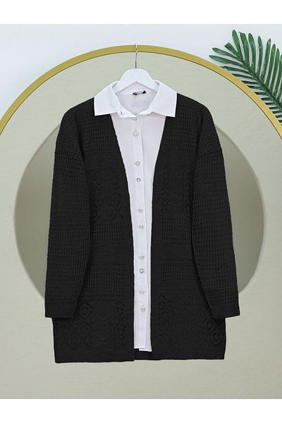 Modamorfo Seasonal Knitwear Cardigan - Openwork and Black
