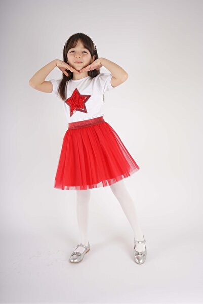 MİNİKO KİDS 23 April 29 October Concept Star Sequin Tulle Detailed Tutu Skirt Suit