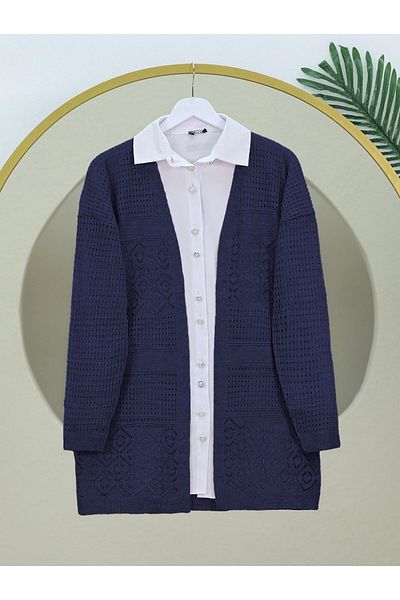 Modamorfo Openwork Seasonal Knitwear Cardigan and Navy