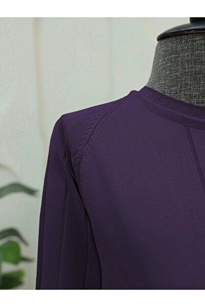 Modamorfo Purple Cuff Ribbed Slit Knitwear Tunic