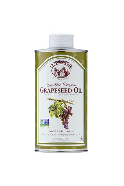 La Tourangelle Expeller-Pressed Grapeseed Oil, High Heat Cooking, Cast Iron Seasoning, Skin & Hair Care, 16.9 fl oz