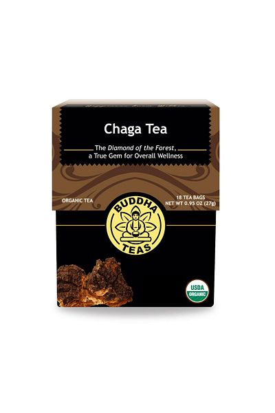 Buddha Teas Organic Chaga Tea - Cognitive Balance & Health - Chaga Mushroom, Antioxidants, B Vitamins - 18 Bags