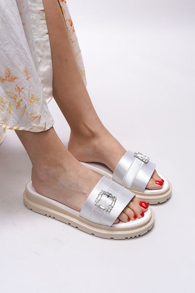 Riccon Papuci Johkilia pentru femei 0012603   Pantofi din satin gri