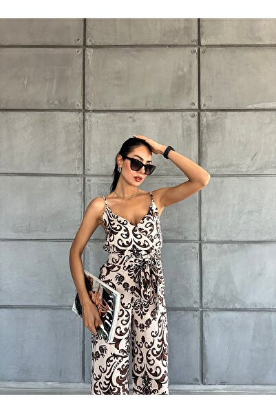 FioriModa Patterned V-Neck Strappy Jumpsuit