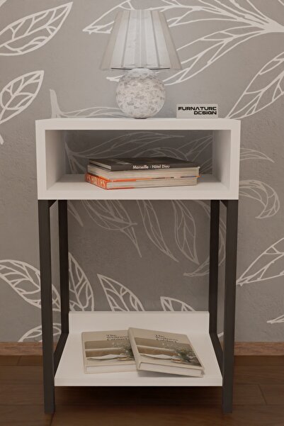 CMKStore Dekoratif Başucu Komodin 2 Raflı Metal Ayaklı Sehpa