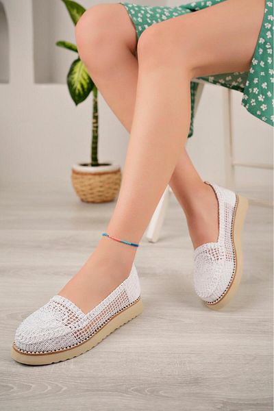EYLÜLDEN MODA SHOES Women's White Niko Knitted Ballerinas