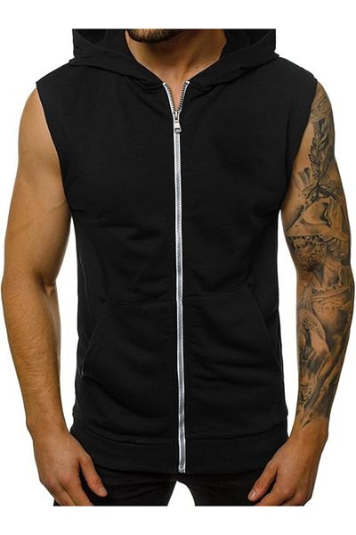 bellanova Sweater Vest Zipper Closure Windproof Thick Men Hooded Sleeveless