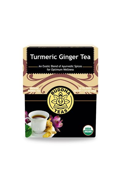 Buddha Teas Organic Turmeric Ginger Tea - OU Kosher, USDA Organic, CCOF Organic, 18 Bleach-Free Tea Bags