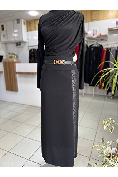 Bulem Collection Deri Detaylı Kalem Etek