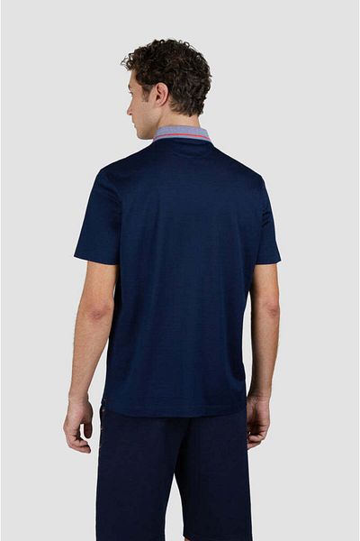 PAUL&SHARK Men's Regular Fit Collar Stripe Line Detailed Half Zipper Short Sleeve Navy Blue Polo Neck T-Shirt