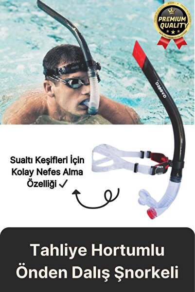 Svein Yüksek Kalite Silikon Siyah Tahliye Hortumlu Deniz Havuz Önden Su Altı Eğitim Dalış Şnorkeli-1 Adet