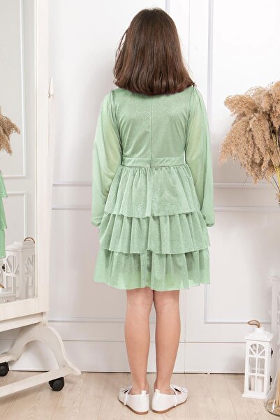DENİMİNİ Fırfırlı Simli Tül Çocuk Abiye Mint DNM308