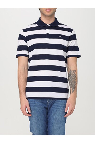 PAUL&SHARK Erkek Polo Yaka Çizgili Kısa Kollu Düğme Kapamalı Beyaz-Lacivert P...