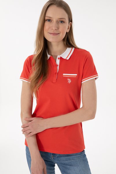 U.S. Polo Assn. Tricou roșu cu gât polo pentru femei 50305719-VR213