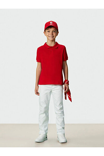 LC Waikiki Κόκκινο παιδικό μπλουζάκι LCW με κόκκινο γιακά πόλο για αγόρια