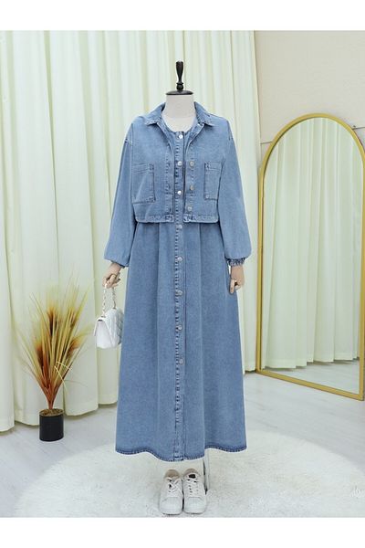 Modamorfo Set jachetă cu gilet cu nasturi cu talie elastică - Ice Blue
