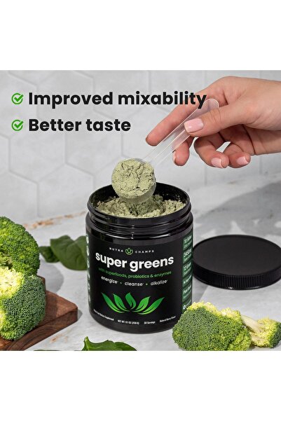 NutraChamps Super Greens Powder | 20+ Organic Veggies, Wheat Grass, Spirulina, Chlorella | Antioxidants