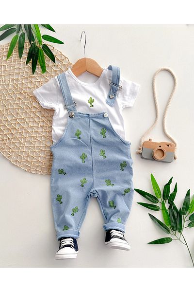 hümabebe Cactus Printed Summer Knitted Jeans Salopet Set of 2