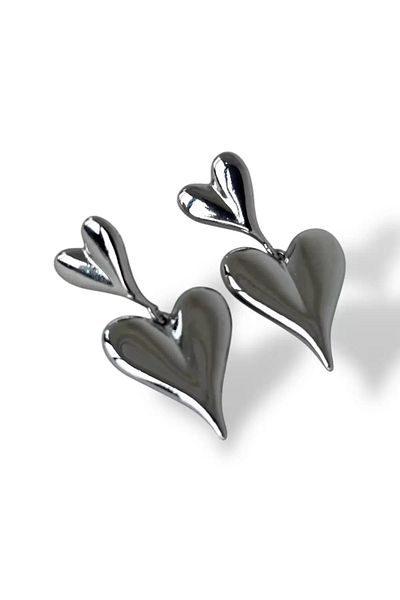 Vitastyle 2Pcs Dangle Heart Figured Steel Earrings (Pair)