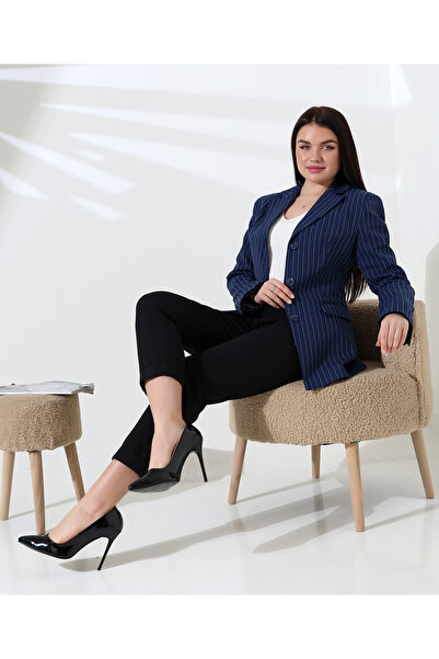 COCOCİX çizgili ceket desenlı çift ceplı Blazer ceket