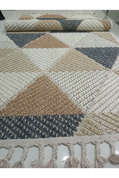 ENTİ Dekorenti Bukle 1405 sarı antialerjik leke tutmaz örgü saçaklı silinebilir yolluk halı paspas