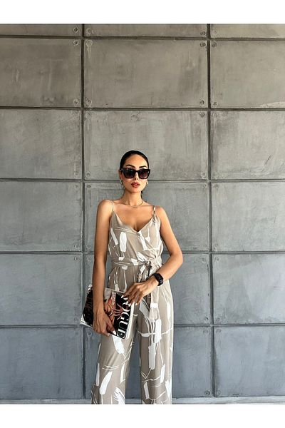 FioriModa Patterned V-Neck Strappy Jumpsuit